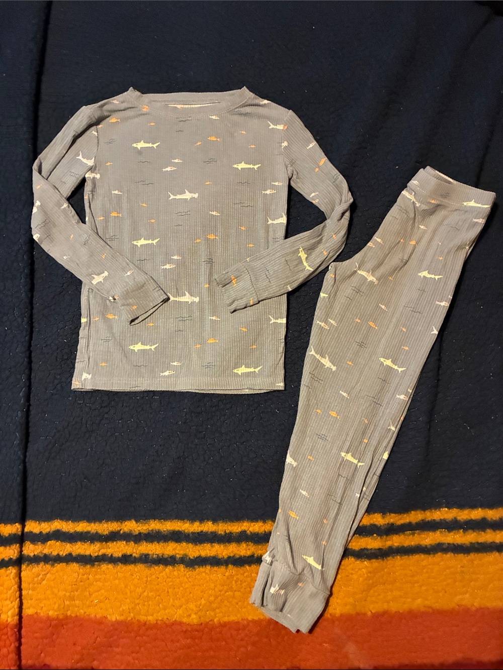 Brave little ones Gray Shark-Print Kids Long-Sleeve Pajama Set